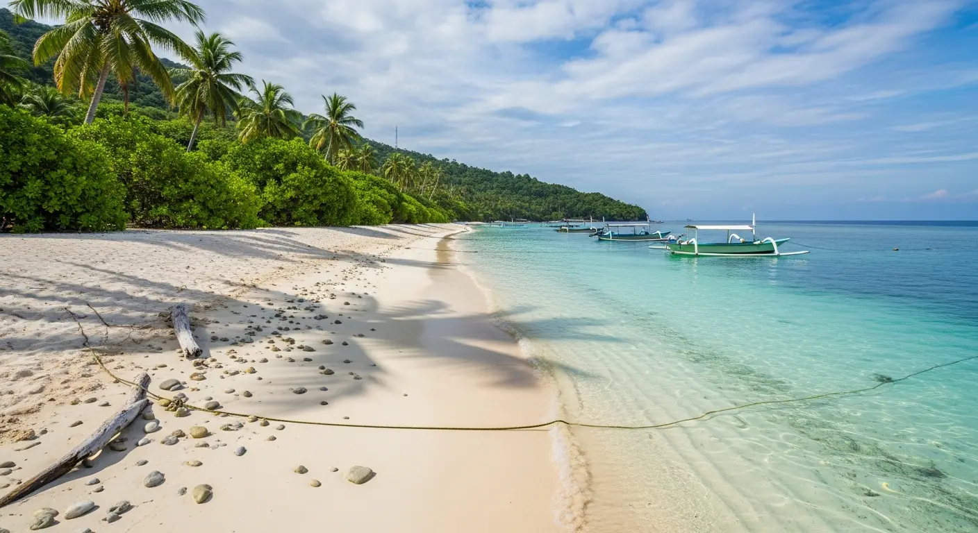 Lihaga Island beach with pristine sand and clear waters, part of the Likupang Resort experience.