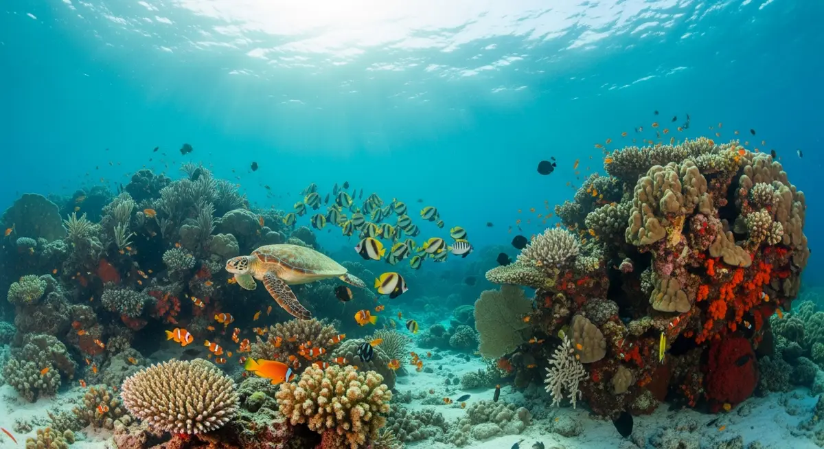 Likupangresort in North Sulawesi — a vibrant coral reef and marine life in clear blue wate